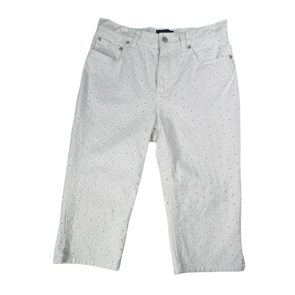 Ralph Lauren White Capris Jeans 8 Eyelet Embroidered Cotton Vintage 90s Preppy